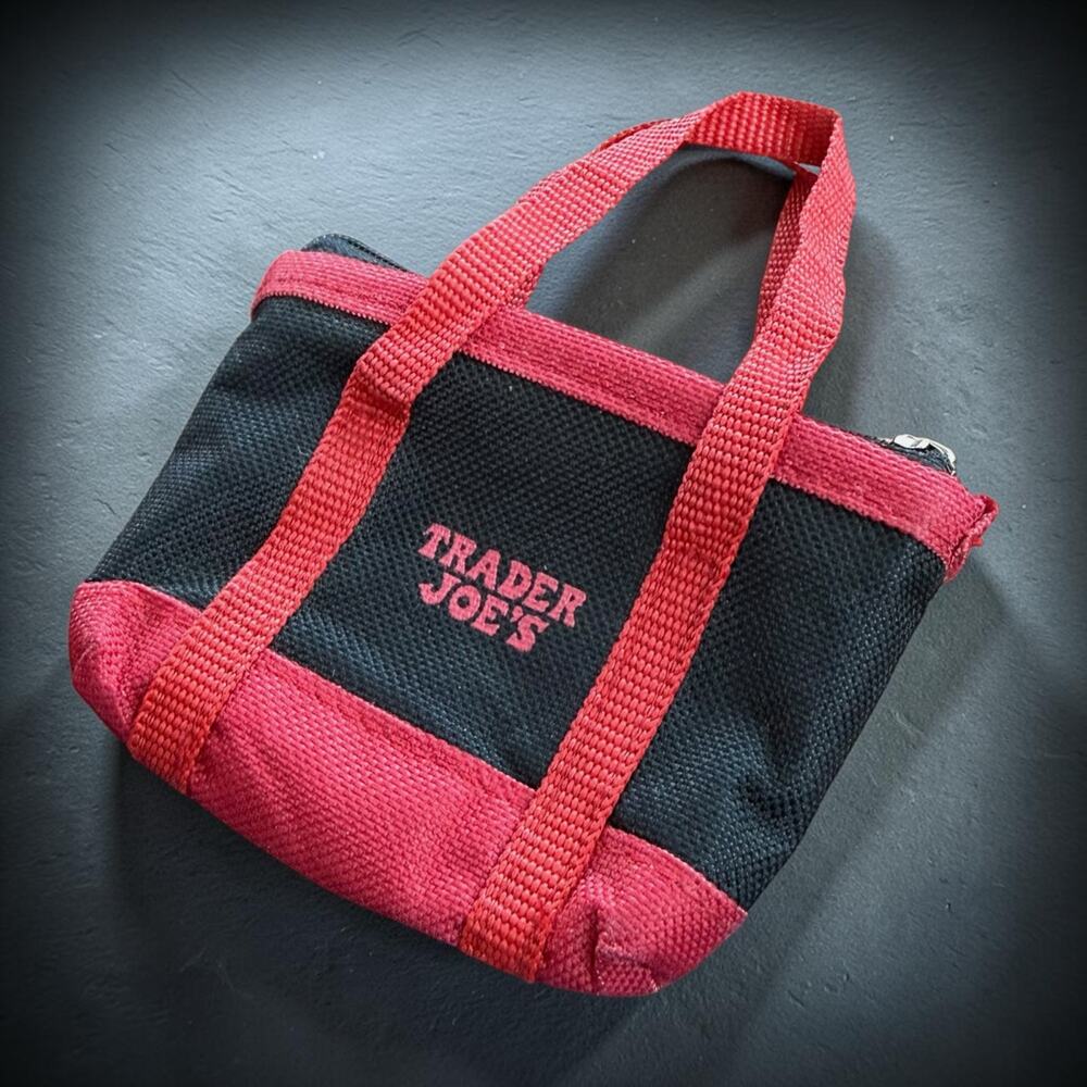 Miniature Trader Joe’s Tote Bag Black Red Canvas Doll Accessory or Coin Purse